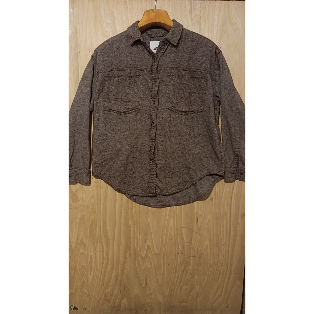 Aerie Womens Brown Cotton Textured XXS Shirt Cabin, Gorpcore, Fall, Autumn.